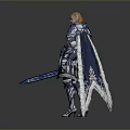 Blonde Haired Fantasy Warrior In Blue And White Armor With Long Sword