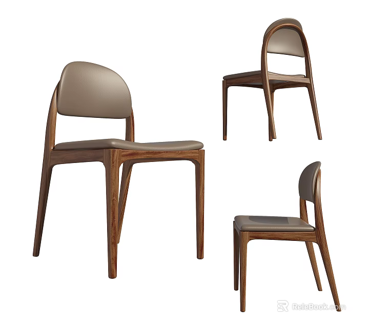 Modern Dining Chairs Featuring Wooden Frame And Leather Upholstered Seats With Ergonomic Backrest Design 3d model 
