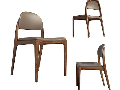 Modern Dining Chairs Featuring Wooden Frame And Leather Upholstered Seats With Ergonomic Backrest Design 3d model