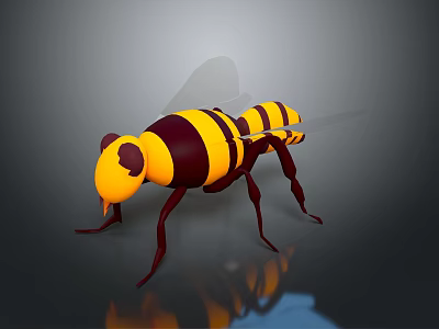 Yellow And Black Bee 3D Model As Flying Insect With Striped Body And Transparent Wings 3d model