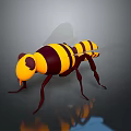 Yellow And Black Bee 3D Model As Flying Insect With Striped Body And Transparent Wings