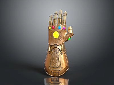 Golden Infinity Gauntlet With Colorful Gemstones As Elaborate Cosplay Fashion Accessory 3d model