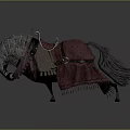 Medieval Fantasy Armored Horse With Red Saddle Silver Armor And Black Tail