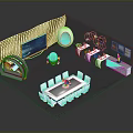 Futuristic Living Room Interior With Round Seats Large Display And Tech Equipment