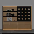 Modern Bookcase With Wooden Shelves Circular Hole Panel And Storage Drawers