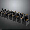 Modern Automatic Train Station Turnstiles With Orange Accents And Entry Gates