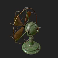 Vintage Electric Fan With Brass Blades Green Base And Metal Cage Design