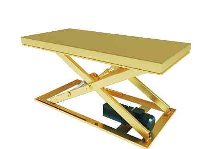 Golden Scissor Lift Table With Electric Motor And Sturdy Metal Frame 3d model
