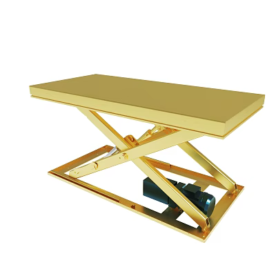 Golden Scissor Lift Table With Electric Motor And Sturdy Metal Frame 3d model
