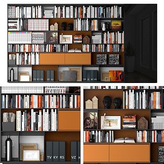 Modern bookcase bookshelf background wall 3d model