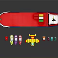 Colorful Toy Ship With Containers Surrounded By Small Toy Cars And Airplane