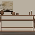 Wooden Console Table Entryway Furniture with Vase Small Jars and Hanging Painting