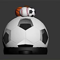 Stacked Sports Equipment Display With Soccer Ball Baseball And Black Base Structure