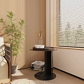 Modern Living Room Side Table With Vase Bowl And Stacked Books By Window Blinds