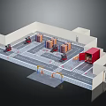 Modern Logistics Warehouse Facility With Forklifts Stacked Boxes And Entrance Layout