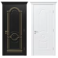 Elegant Black and White Hinged Doors with Gold Accents and Ornate Carved Details