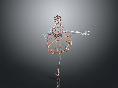 Children's Pink And Silver Wire Ballerina Sculpture In Elegant Pose With Tutu On Dark Background 3d model
