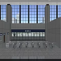 Modern Station Interior Design With Spacious Hall Large Windows Glass Railings And Tiled Floor