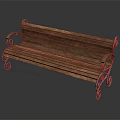 Classic Wooden Bench Furniture With Slatted Seat Ornate Metal Legs And Armrests