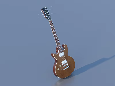 Brown Wooden Electric Guitar With Classic Design And Metal Parts On Blue Background 3d model