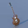 Brown Wooden Electric Guitar With Classic Design And Metal Parts On Blue Background