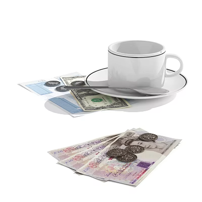 Elegant Jewelry Pieces Displayed With US Dollars British Pounds And Coins 3d model