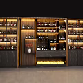 Elegant Bar Interior Design With Black Marble Counter And Stocked Wine Shelves