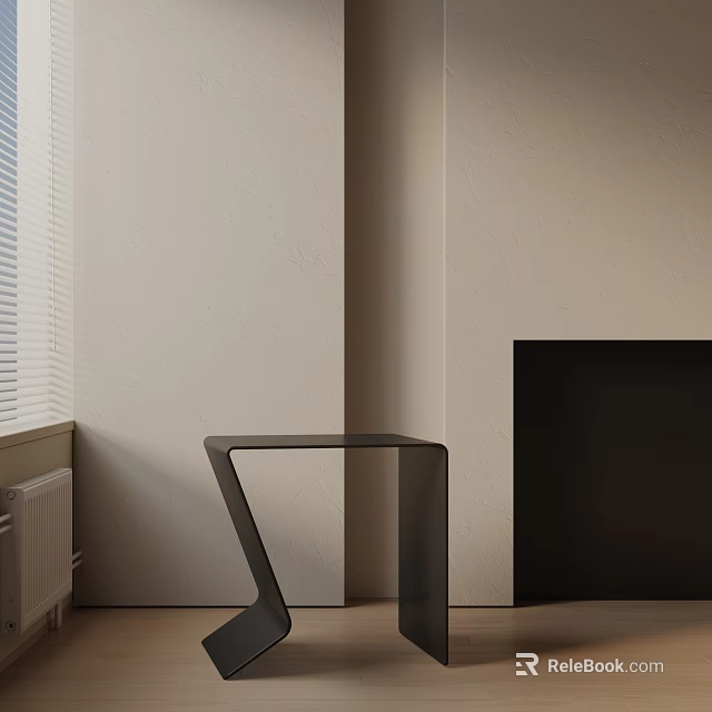 Sleek Black Side Table In Modern Interior With Window Blinds And Light Colored Wall 3d model 