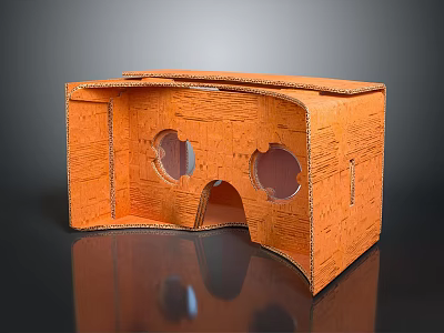 Orange Handmade Cardboard VR Headset With Folded Structure And Lens Holes 3d model