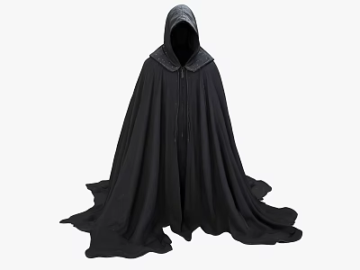 Game Movie Character Wearing Black Hooded Cloak With Flowing Fabric Design 3d model