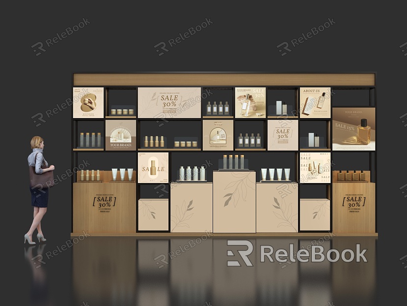 Fashion Simple Cosmetics Display Rack Display Cabinet Perfume Display Rack Facial Cleanser Perfume Wood Grain Wine Food model