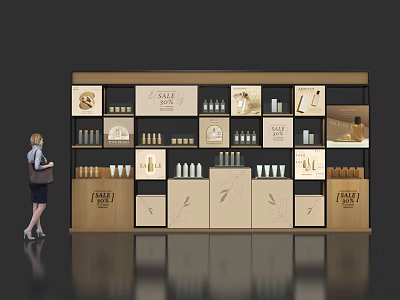 Modern Mall Retail Shop Interior With Wooden Shelves And Organized Product Displays 3d model