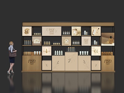 Fashion Simple Cosmetics Display Rack Display Cabinet Perfume Display Rack Facial Cleanser Perfume Wood Grain Wine Food 3d model