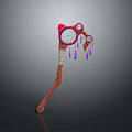 Unique Decorative Axe Weapon With Wooden Handle Clocks And Purple Feathers
