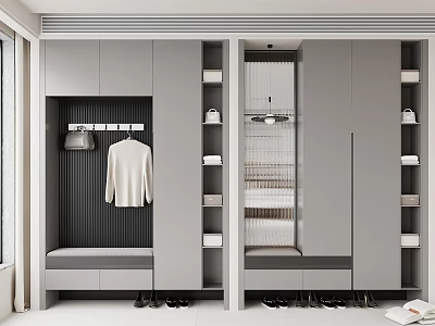 Modern Minimalist Home Entryway Shoe Cabinet With Mirror Hanging Rack And Large Practical Storage Space 3d model