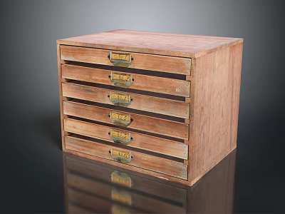 Vintage Wooden Chest of Drawers with Multiple Drawers and Metal Handles 3d model