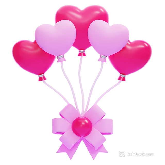 Pink Heart Shaped Balloons With Bowknot Decorative Ornament Set For Home Decor 3d model 