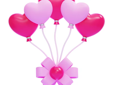 Pink Heart Shaped Balloons With Bowknot Decorative Ornament Set For Home Decor 3d model