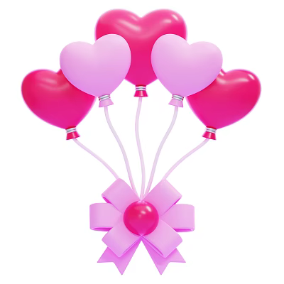 Pink Heart Shaped Balloons With Bowknot Decorative Ornament Set For Home Decor 3d model