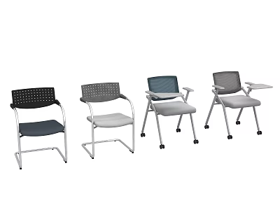 Variety of Office Chairs with Different Colors and Small Table Design 3d model