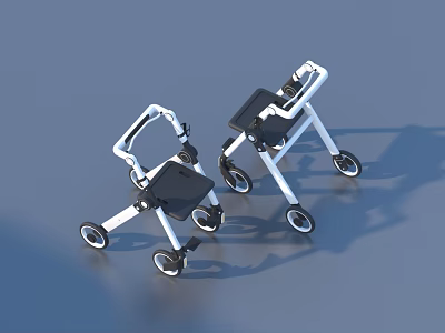 White Foldable Walkers With Wheels Seats And Armrests For Daily Use 3d model