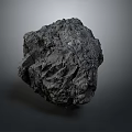 Natural Rough Black Stone With Textured Surface Isolated On Gray Background