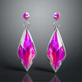Pink Gemstone Earrings with Diamond Shape Silver Frame and Sparkling Design 3d model