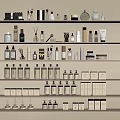 Perfume and Cosmetics Shelf Display With Neatly Arranged Bottles Jars Boxes And Products