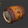 Decorative Household Storage Jar With Orange Red Body Wooden Texture And Strawberry Leaf Patterns