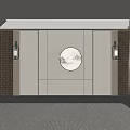 New Chinese Style Sofa Background Wall With Circular Landscape Painting And Wall Lamps