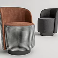 Modern Accent Chairs With Brown Gray Houndstooth Pattern Upholstered Fabric Round Black Base 3d model