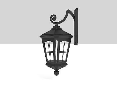 Black Vintage Outdoor Wall Light With Curved Scroll And Lattice Shade 3d model
