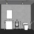 Public Restroom Interior Design With Gray Tile Walls Mirror Sink And Toilet