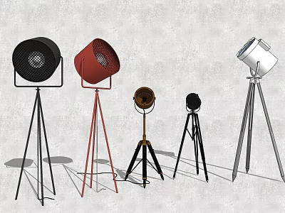 Modern Floor Lamps With Tripod Stands In Black Red And White Colors 3d model